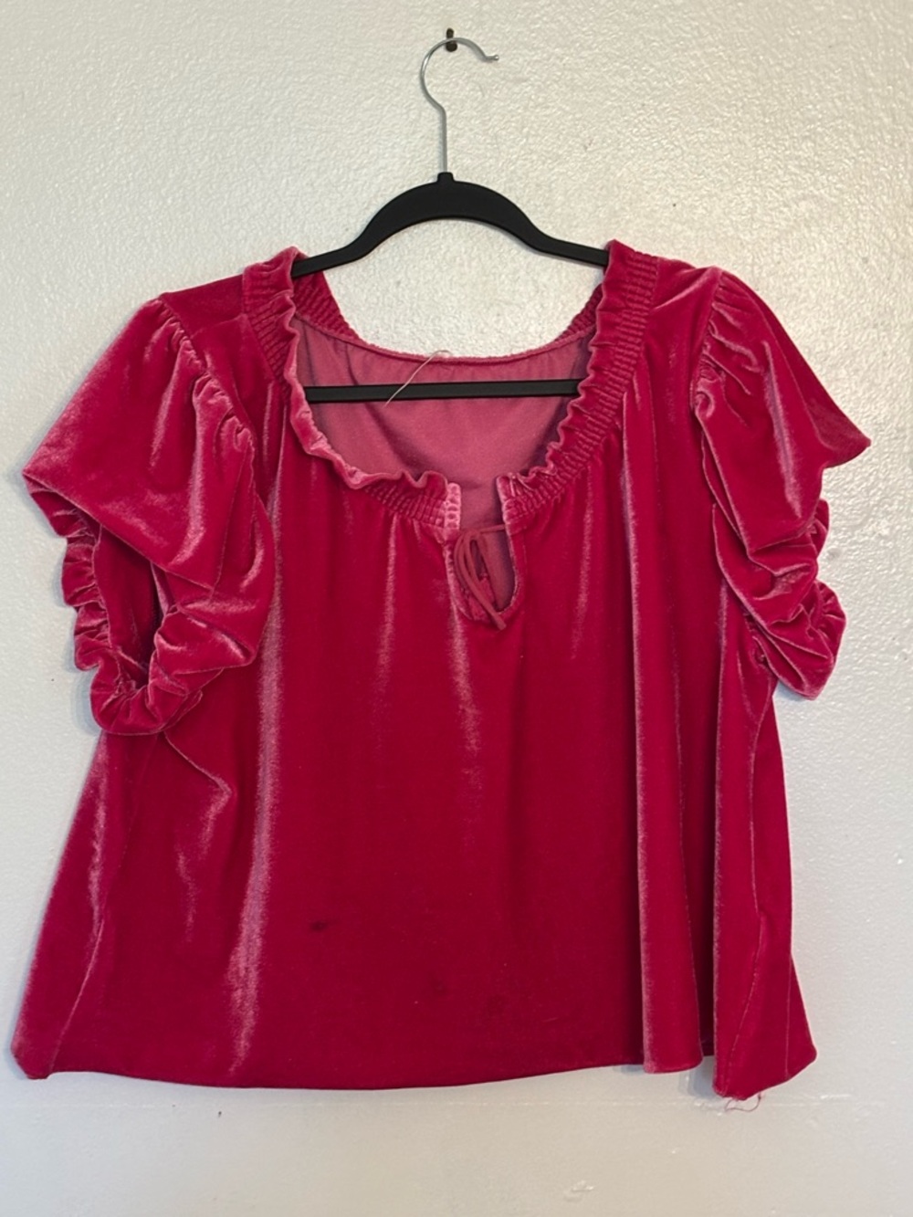 Velvet Ruffle Tie-Neck Top - Raspberry Pink free people